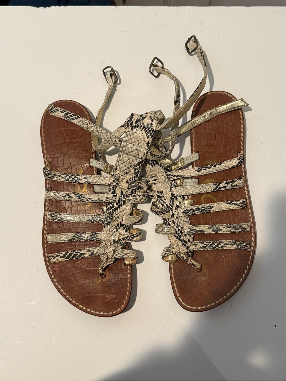 Sam Edelman Snake-Print Gladiator Sandals - Brown and Cream